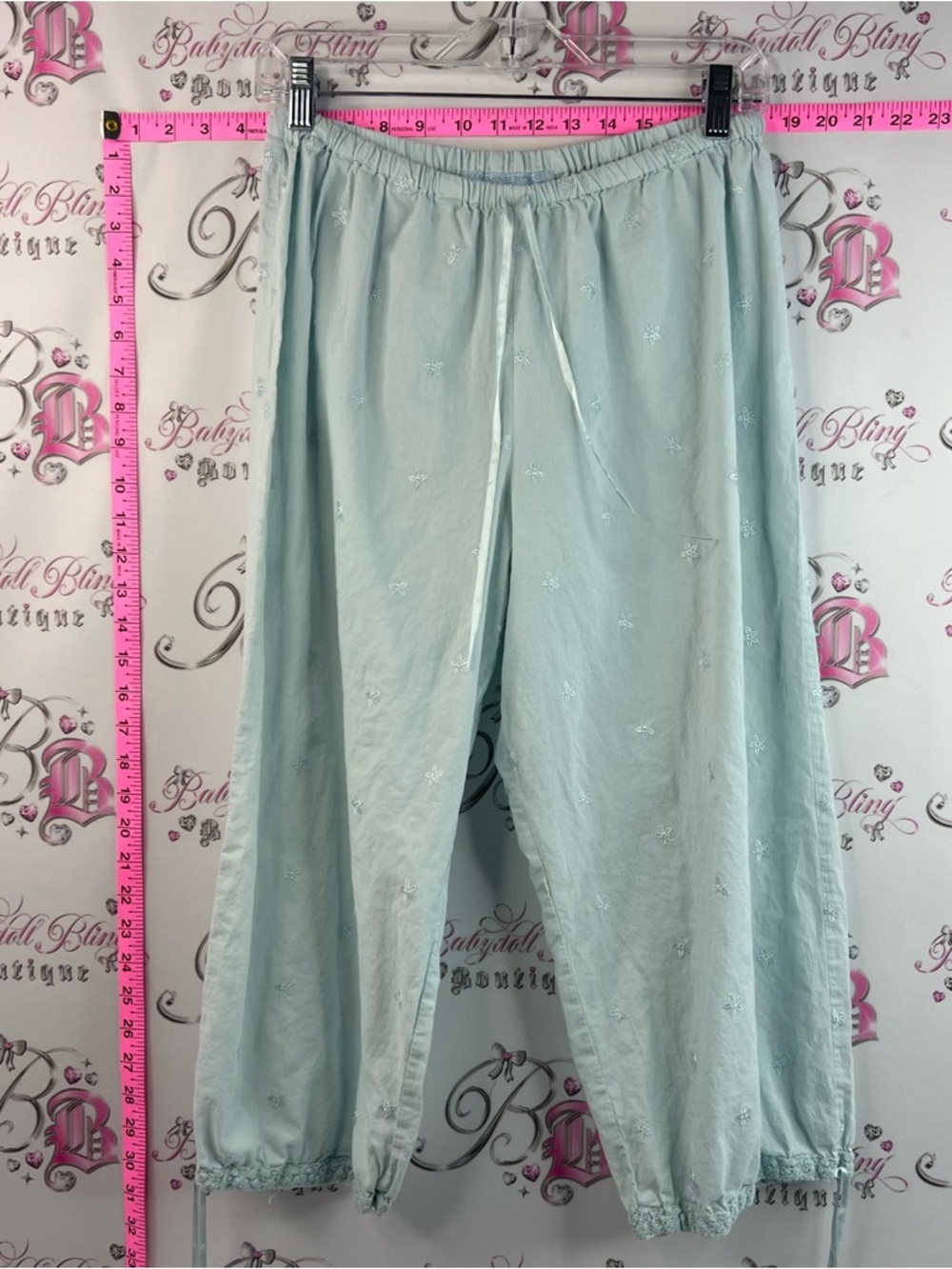 Jasmine rose capri eyelet details Light Mint Green blue Embroidered Lounge Pants